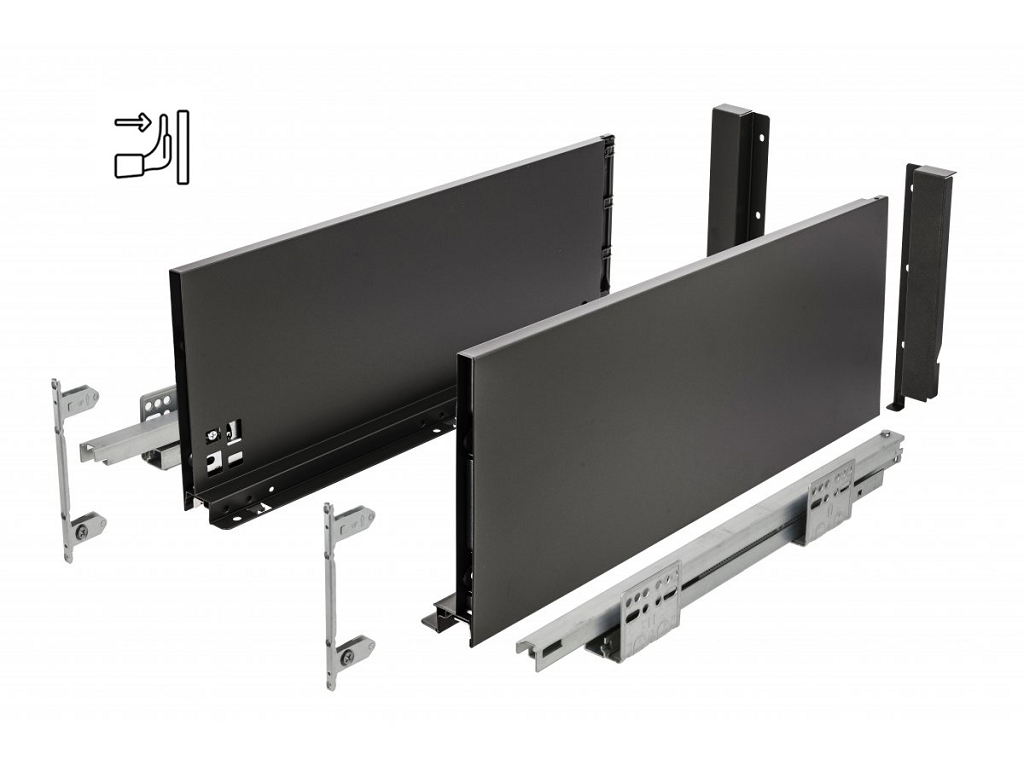 guide per cassetti axispro push soft close con spondina nero d mm199 gtv.png Guide per cassetti Axispro Push Soft Close estrazione totale portata kg.40 con Spondina Nero D mm.199 Varie Lunghezze | GTV - immagine 1